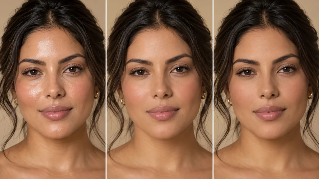comparação entre pele glow, cloud skin e maquiagem matte