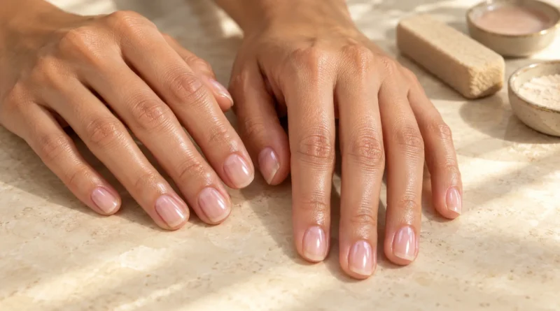 unhas naturais curtas e brilhantes após manicure japonesa sem esmalte
