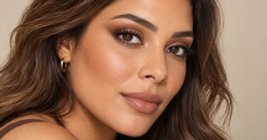 Mulher brasileira com maquiagem marrom esfumada, sombras em tons de chocolate e acabamento suave nos olhos.