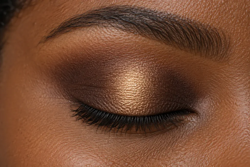 Detalhe da técnica halo eye com centro iluminado e sombras escuras nas extremidades.