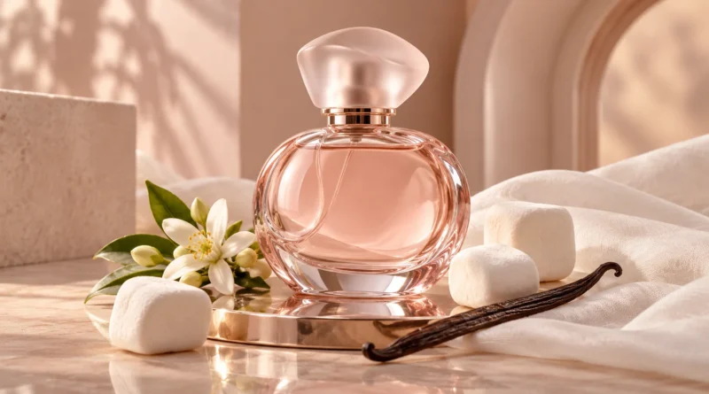 perfume marshmallow com acordes de baunilha, flores e musk