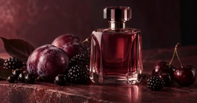perfume de frutas escuras com ameixa, amora, cereja-negra e cassis