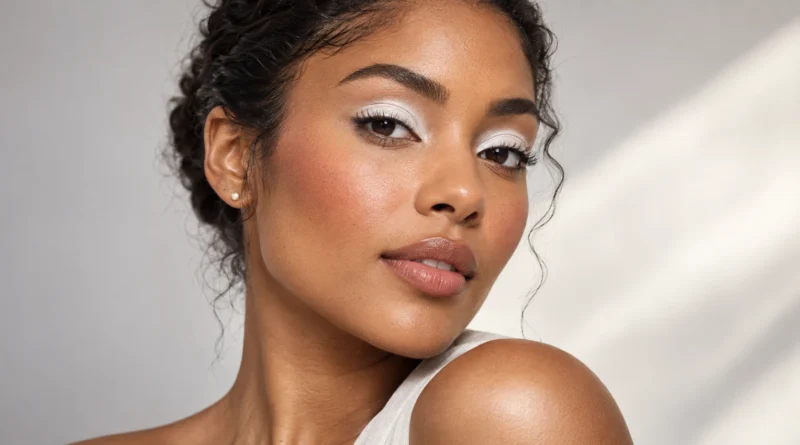mulher usando sombra branca suave e luminosa nas pálpebras