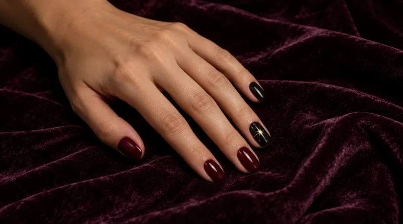 O Halloween chegou às unhas de um jeito mais chique e menos óbvio unhas de Halloween elegantes em vinho, preto e dourado